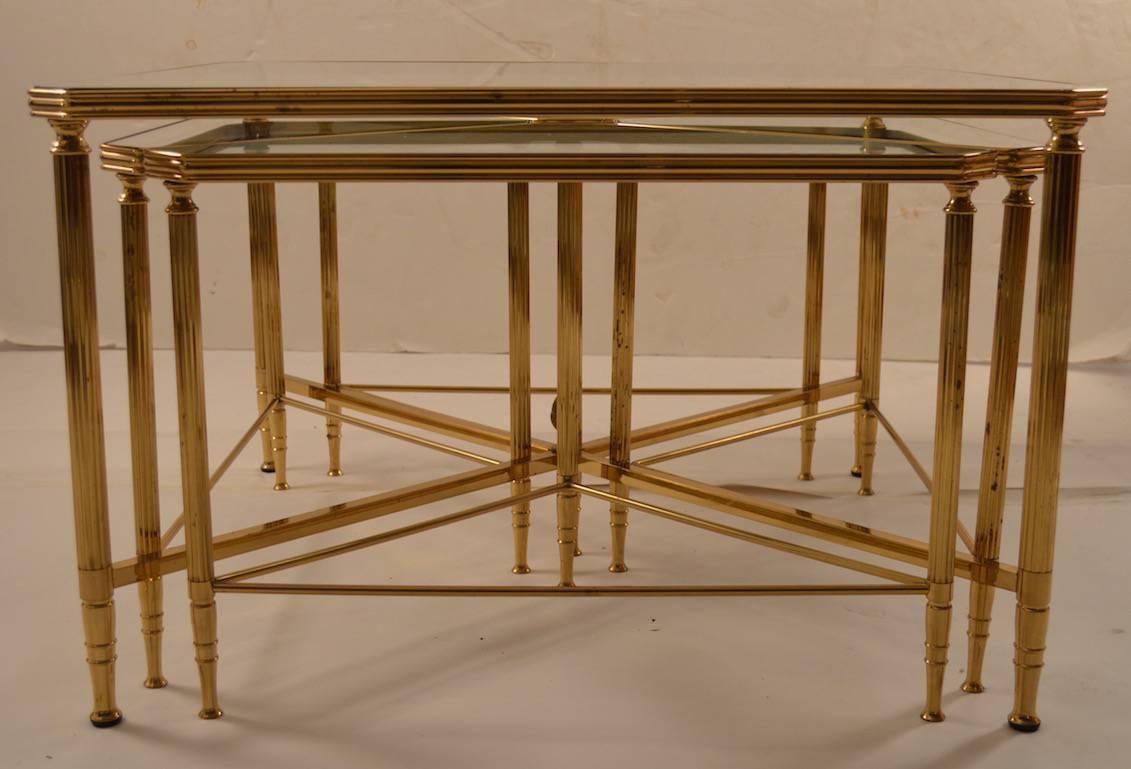 Brass Five piece nesting tables brass frames with mirrored tops