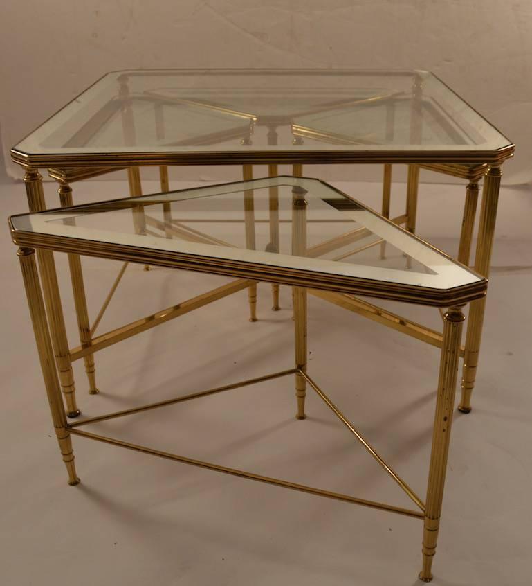 Mid-20th Century Five piece nesting tables brass frames with mirrored tops