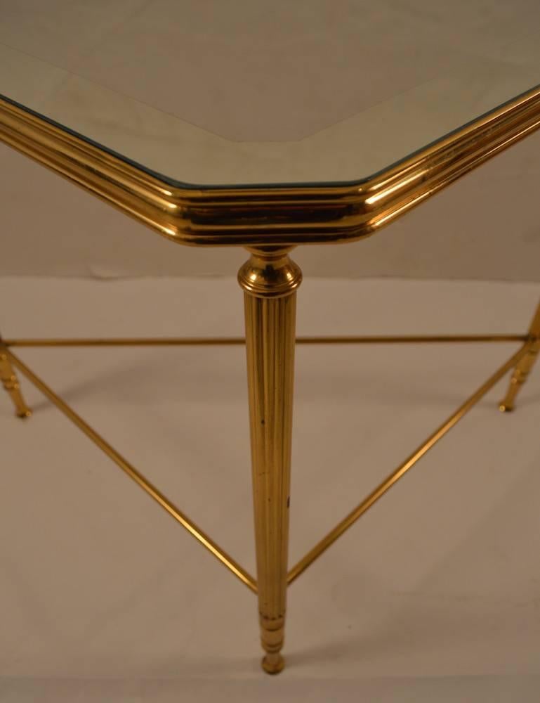 Italian Five piece nesting tables brass frames with mirrored tops