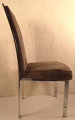 Set di sei sedie da pranzo con schienale alto con struttura in cromo attribuite a Milo Baughman