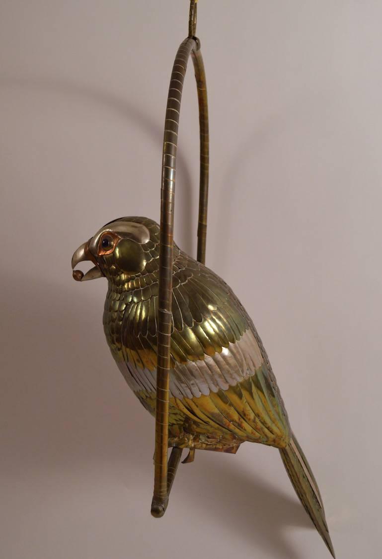 Sergio Bustamante Copper Parrot on Swing In Excellent Condition In New York, NY