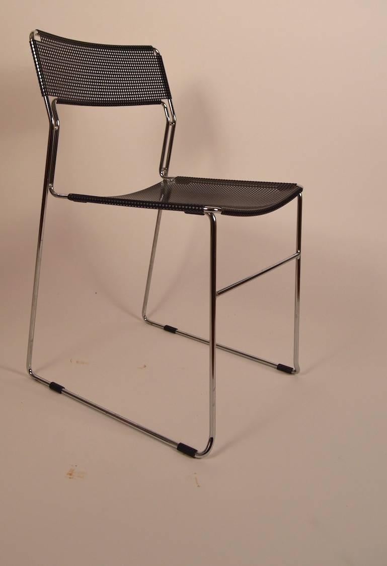 Italian Black and Chrome Metal Mesh Chair For Sale