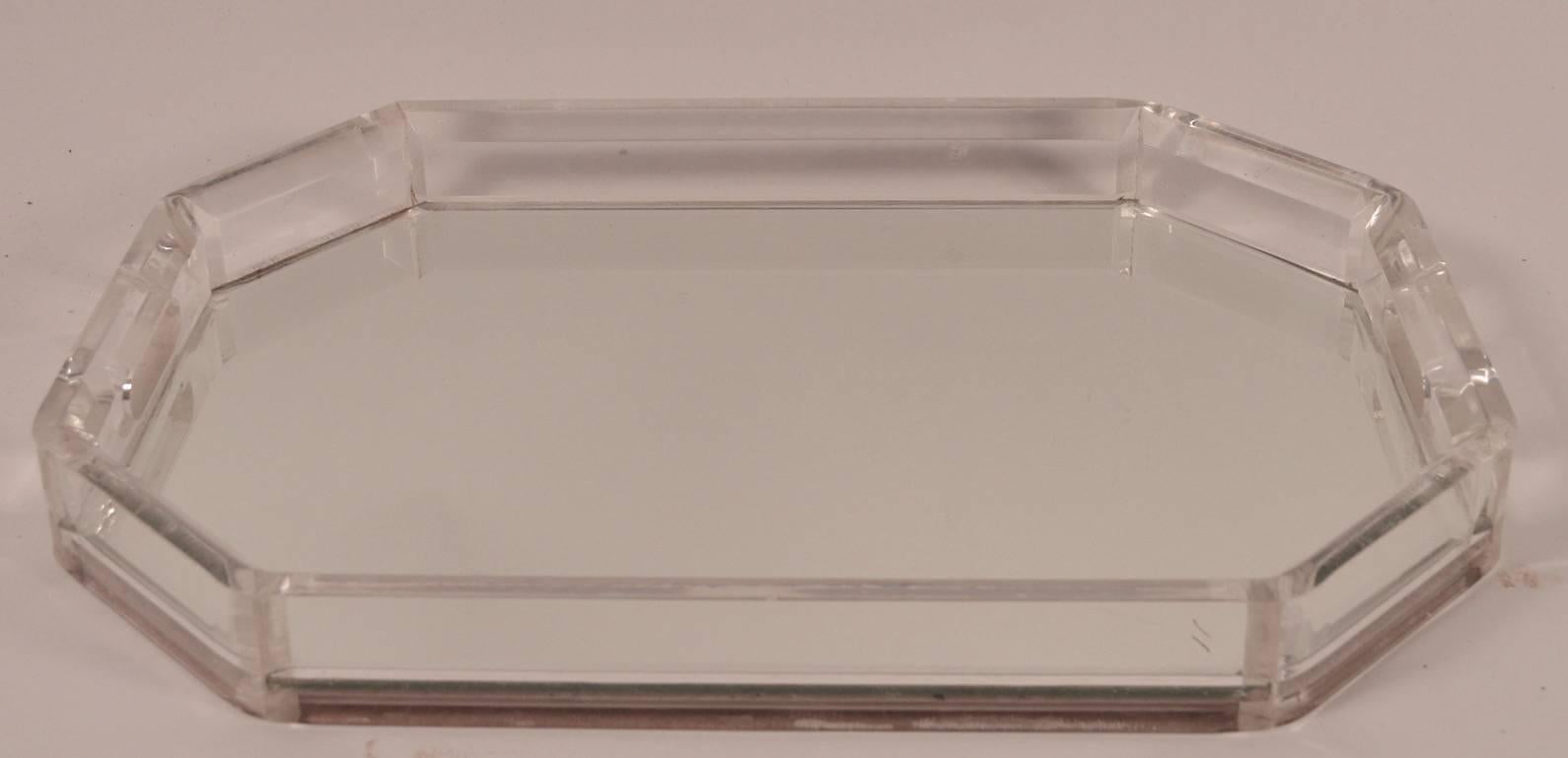 Hollywood Regency Lucite Tray with Mirrored Surface