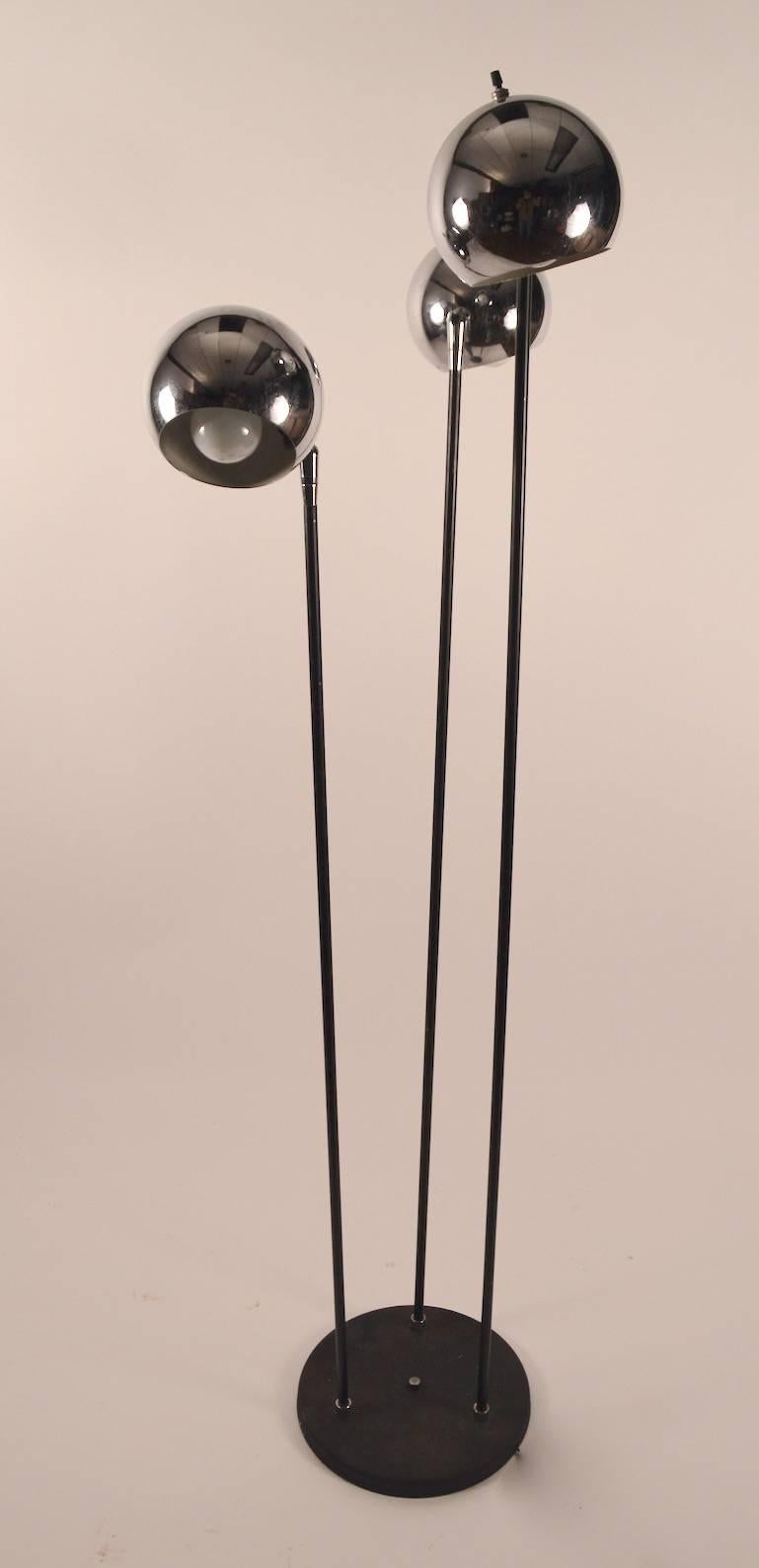 Chrome Ball Adjustable Floor Lamp with Black Base and Stems In Good Condition For Sale In New York, NY