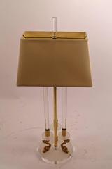 Pair of Lucite and Brass Dolphin Serpent Lamps