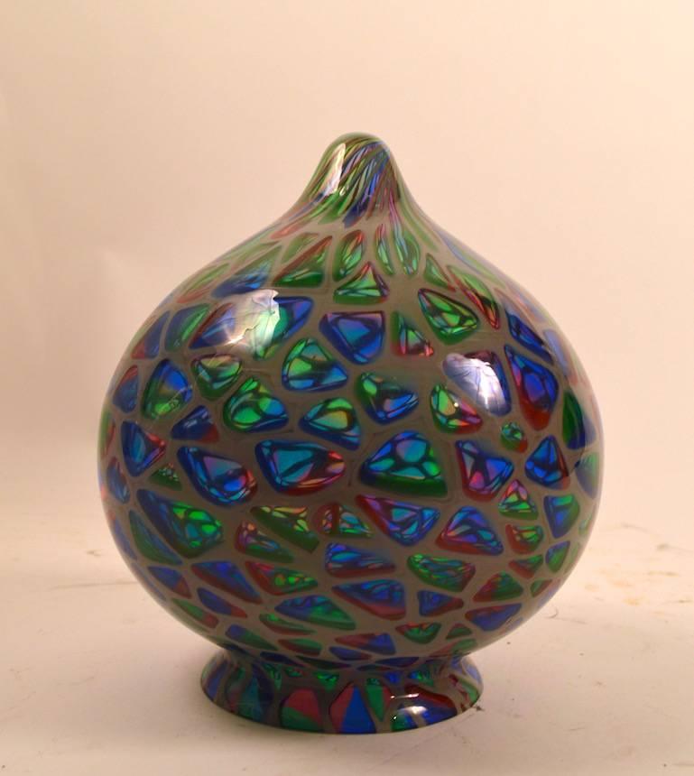 Wonderful mosaic glass globe, Vintage Murano art glass shade, no hardware.
Unsigned, possibly Barovier made. Opening at top 5.75