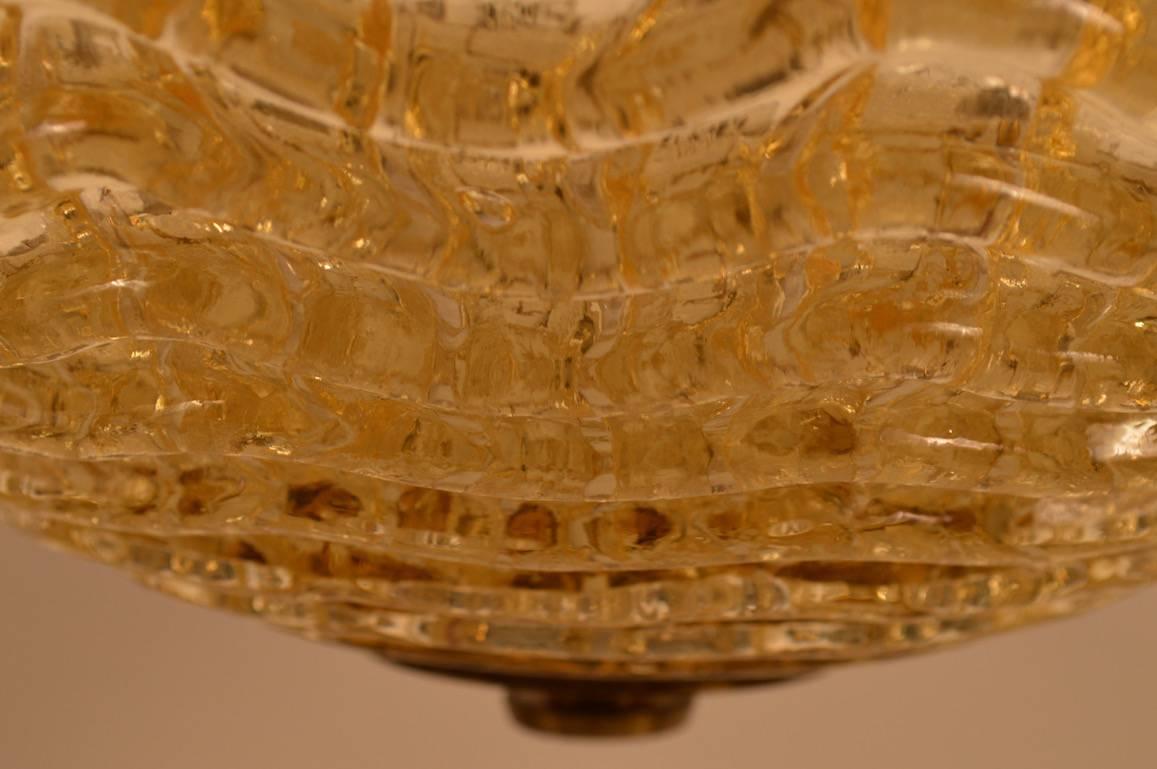 Art Deco Gold Glass Bowl Chandelier by Carl Fagerlund for Orrefors For Sale 1