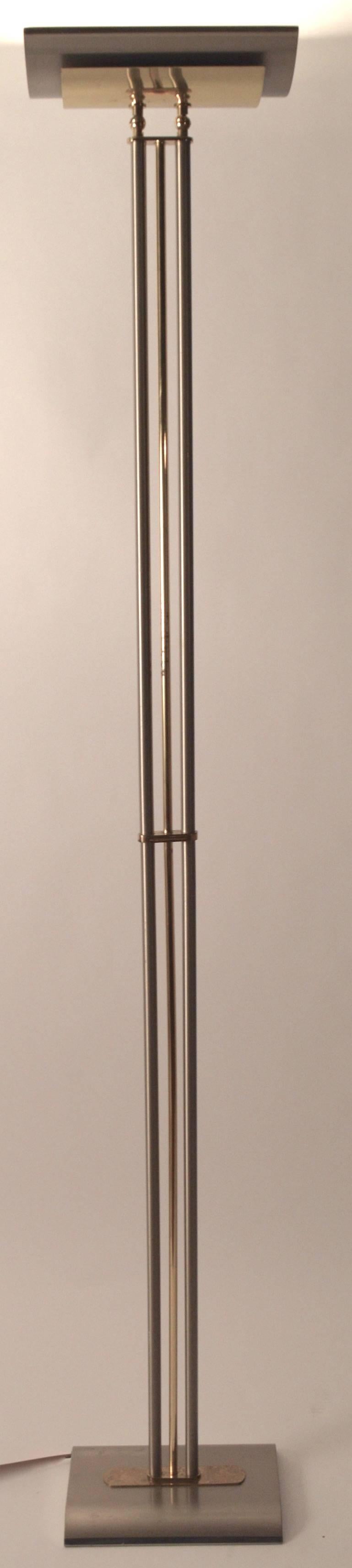 Post-Modern Italian Made Halogen Floor Lamp Torchiere Brass and Steel