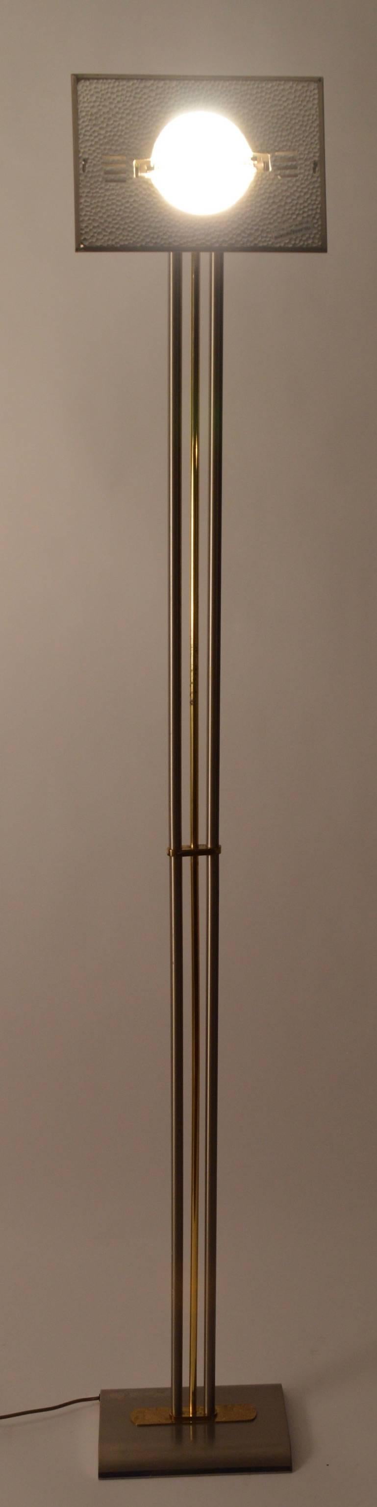 Italian Made Halogen Floor Lamp Torchiere Brass and Steel 1