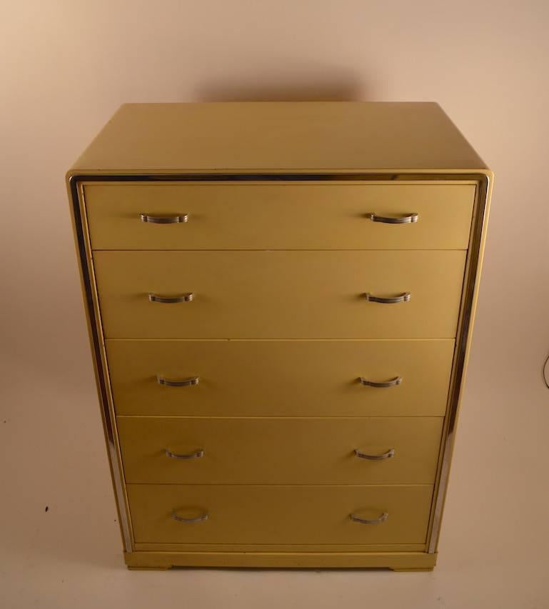 Art Deco Five-Drawer High Boy Chest Designed by Norman Bel Geddes for Simmons Furniture