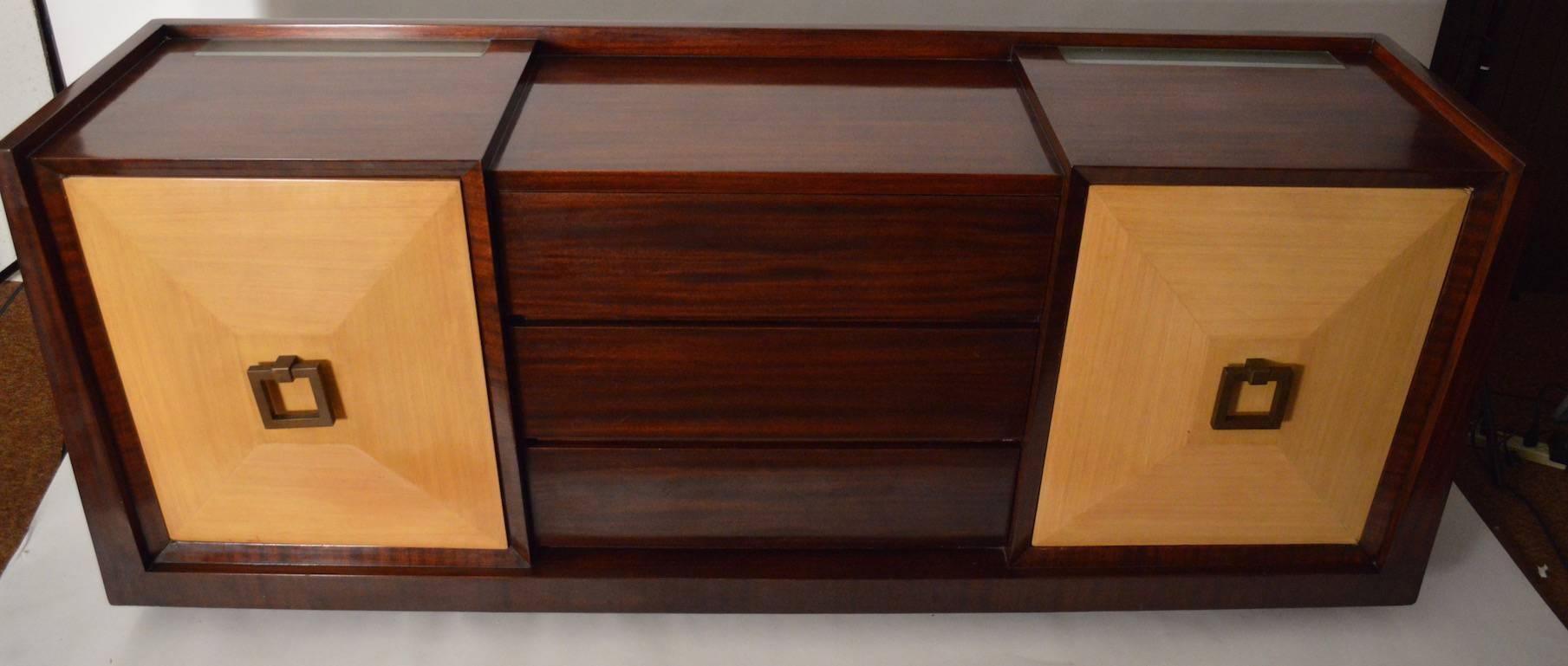 American Large Two-Tone Light Up Credenza For Sale