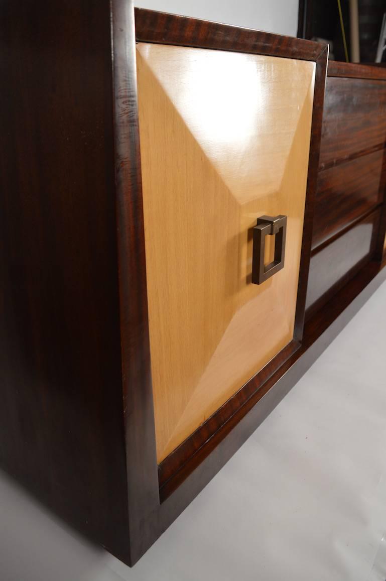 Mid-20th Century Large Two-Tone Light Up Credenza For Sale