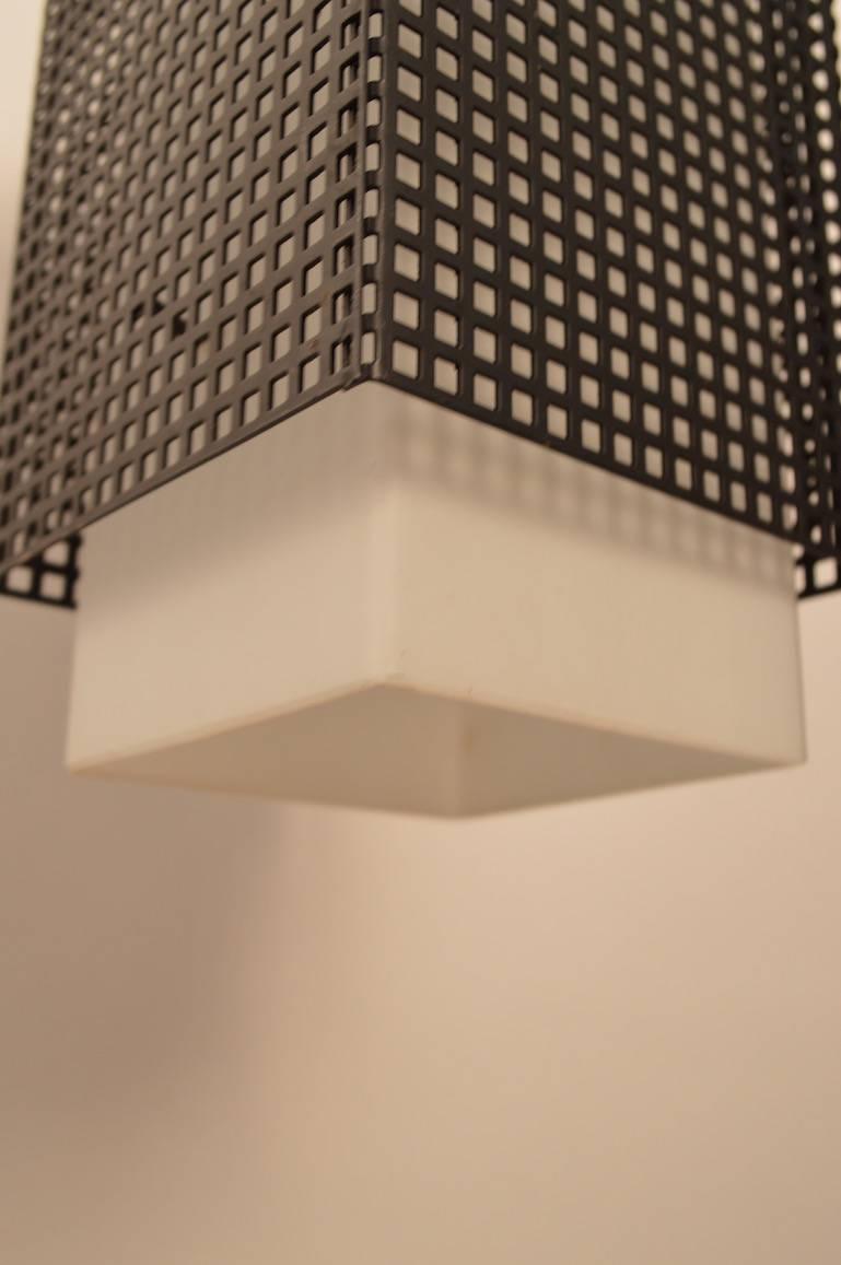 Finnish Grid Motif Squared Black and White Pendant Chandelier For Sale