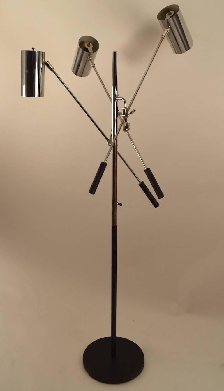 Mid-Century Modern Black and Chrome Triennale Floor Lamp by Sonneman For Sale