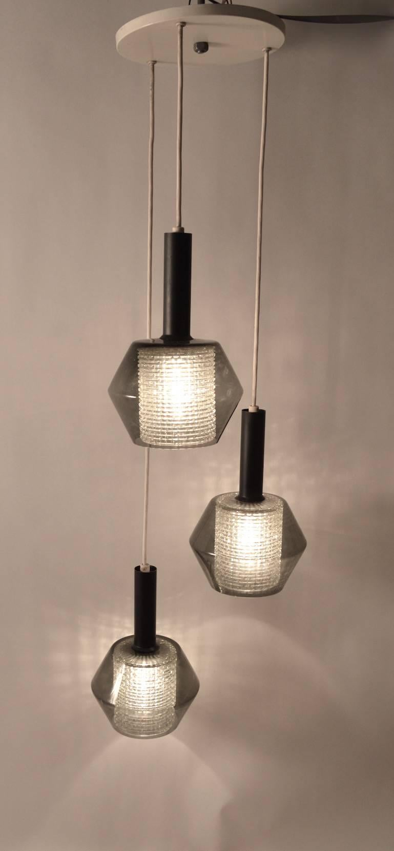 Mid-Century Modern Three-Light Modernist Cascading Smoked Glass Chandelier after Panton For Sale