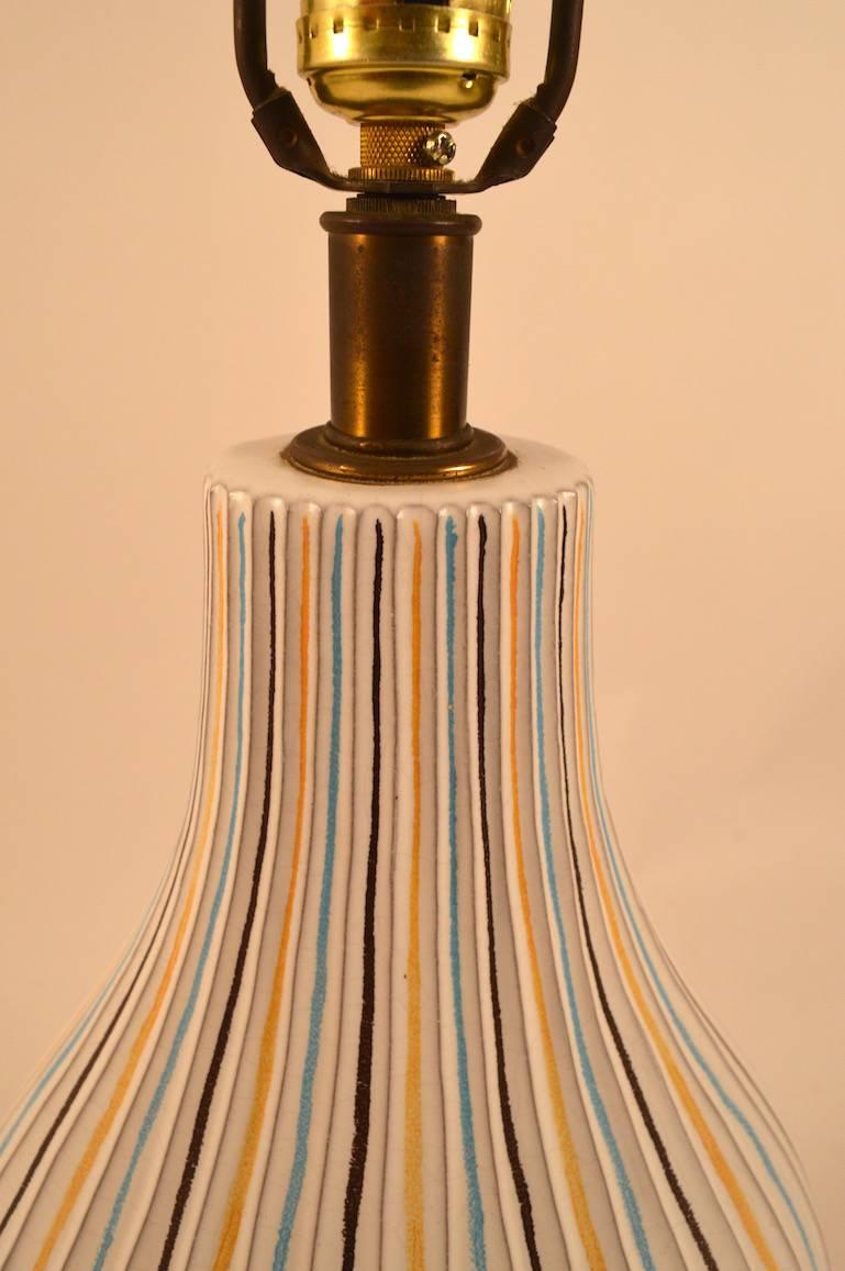 Mid-20th Century Sgraffito Ceramic Pottery Lamp For Sale
