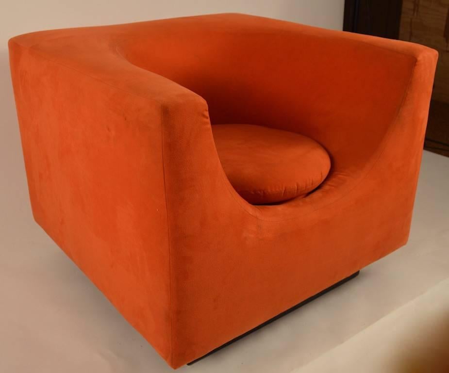 Late 20th Century Mod Cube Chair in Orange Ultrasuede