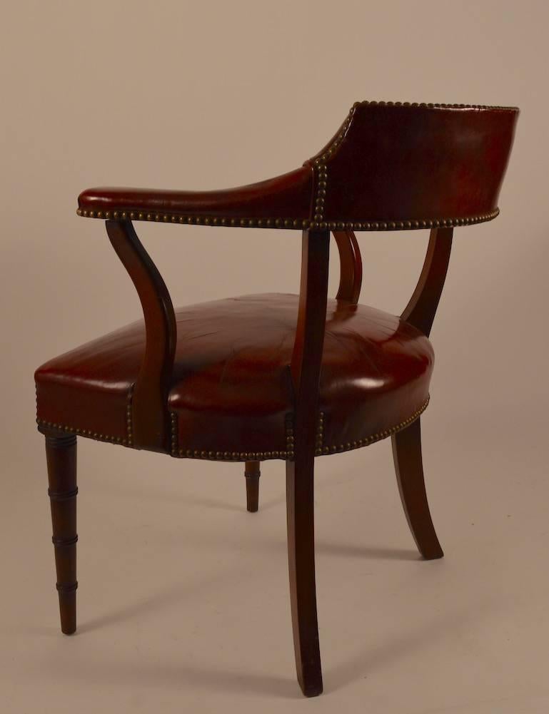 American Classical Pair of Formal Ox Blood Leather Armchairs