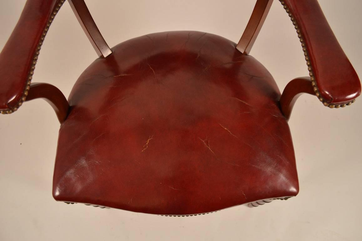American Pair of Formal Ox Blood Leather Armchairs
