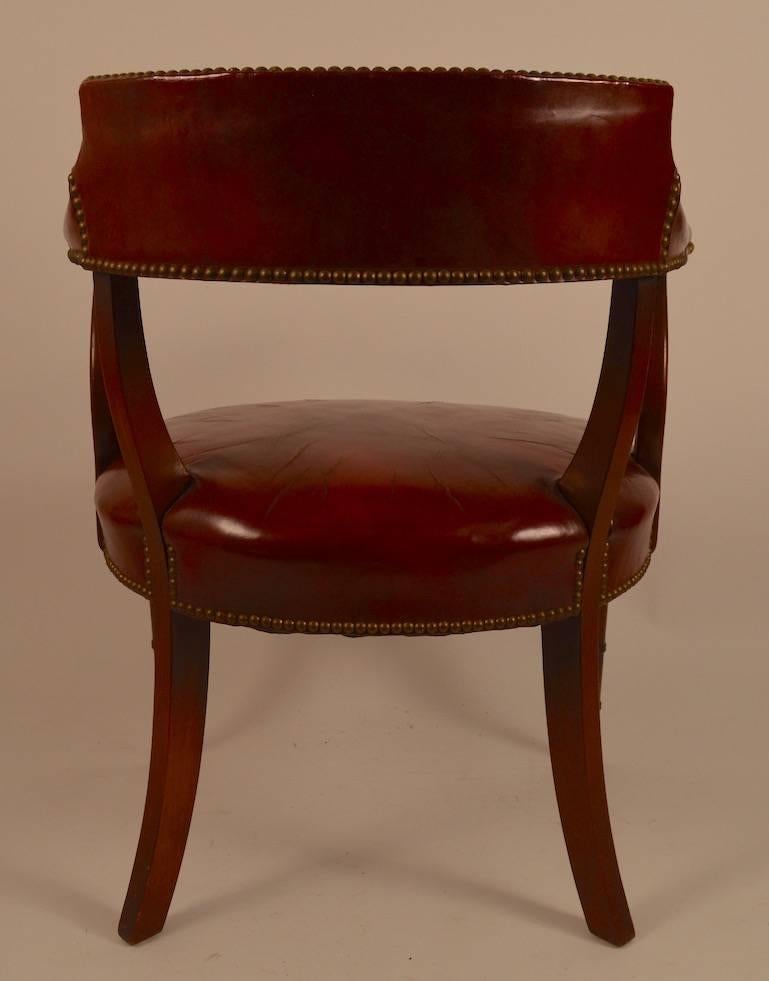 Mid-20th Century Pair of Formal Ox Blood Leather Armchairs
