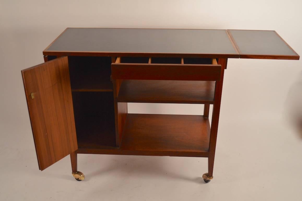 Danish Serving Cart with Drop Leaves, Storage Cabinet and Drawer In Excellent Condition In New York, NY