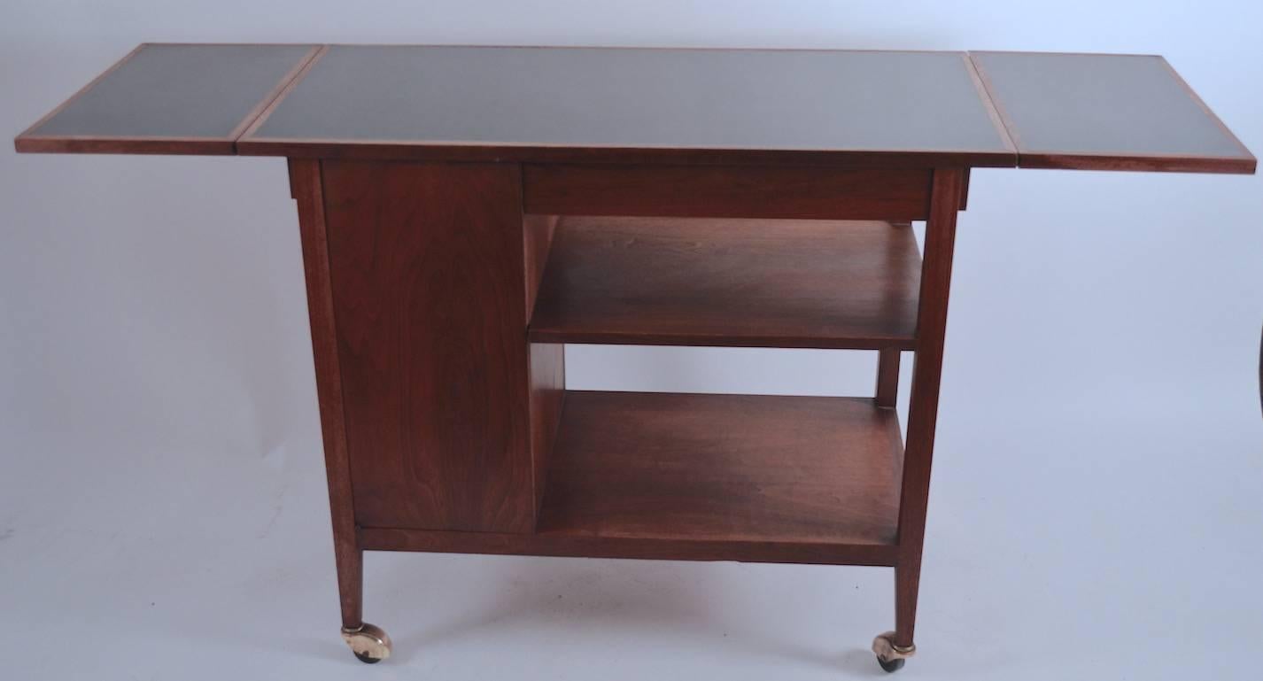 Mid-20th Century Danish Serving Cart with Drop Leaves, Storage Cabinet and Drawer