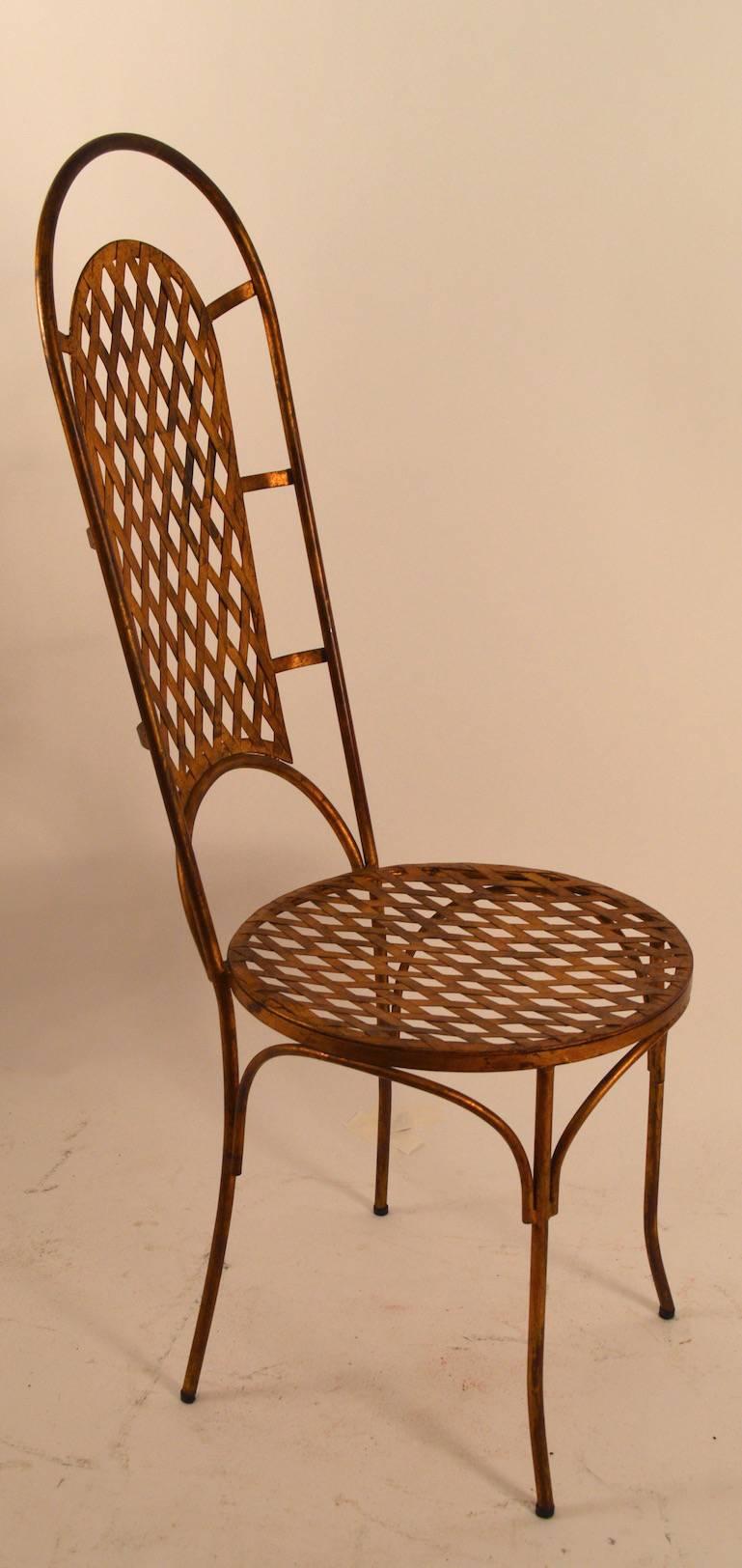 Mid-Century Modern Set of Four Gilt Metal Dining Chairs For Sale