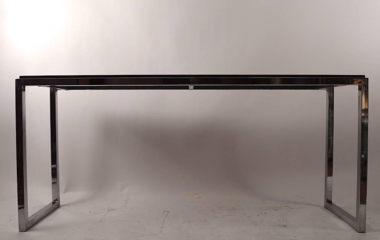 Mid-Century Modern Chrome Base Black Marble-Top Console