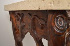 Carved Wood with Fossilized Cast Stone Top Console Table
