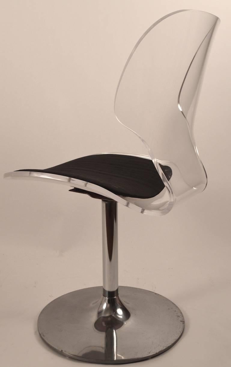 American Lucite and Chrome Swivel Desk Chair 