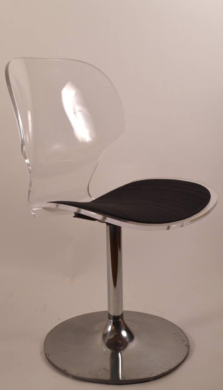 Lucite and Chrome Swivel Desk Chair  In Excellent Condition In New York, NY