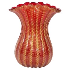 Vintage Barovier & Toso Cordonato D'oro Murano Art Glass Vase c. 1950's