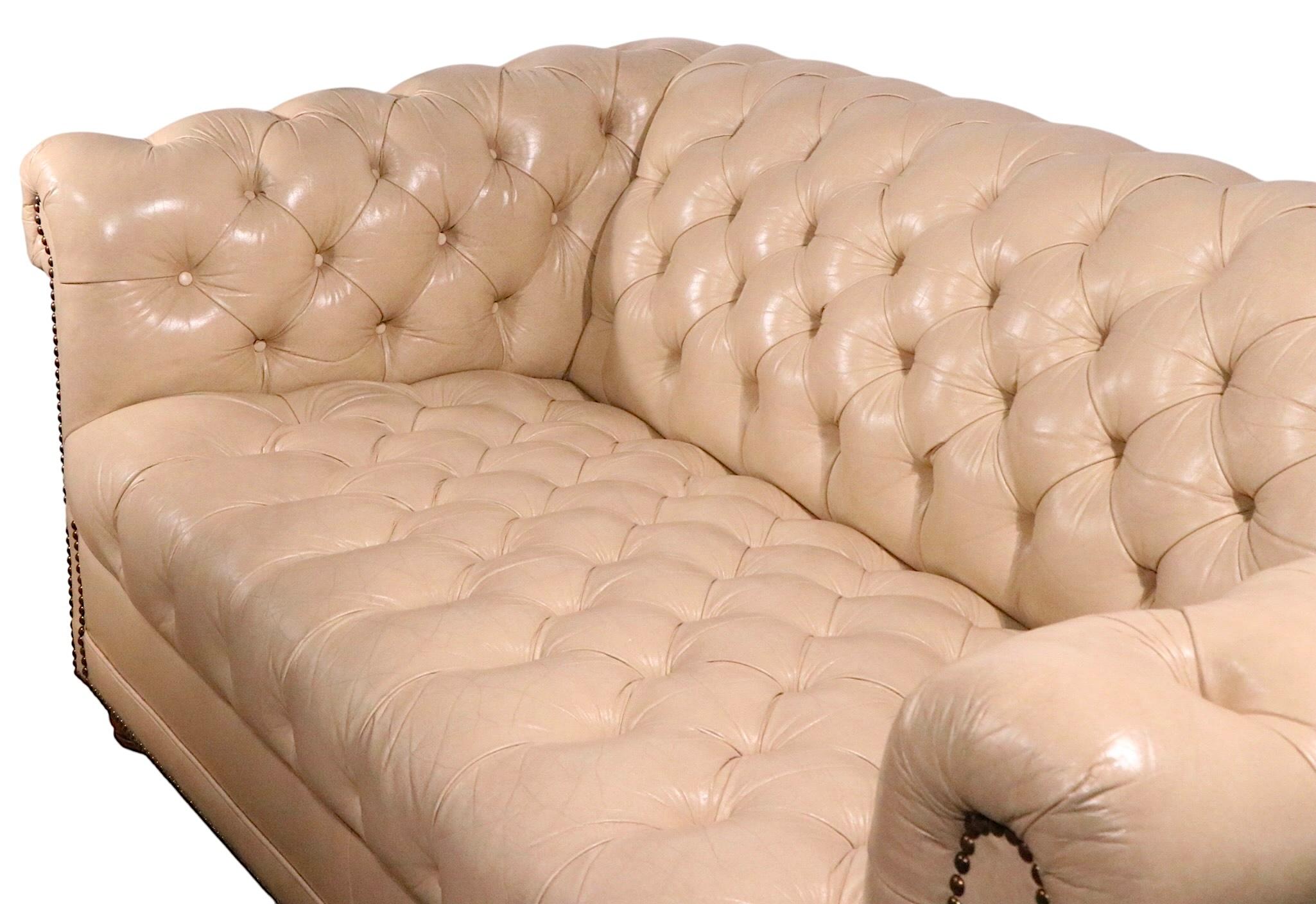 Chippendale Pair of Tufted Leather Chesterfield Sofas c. 1950/60's For Sale
