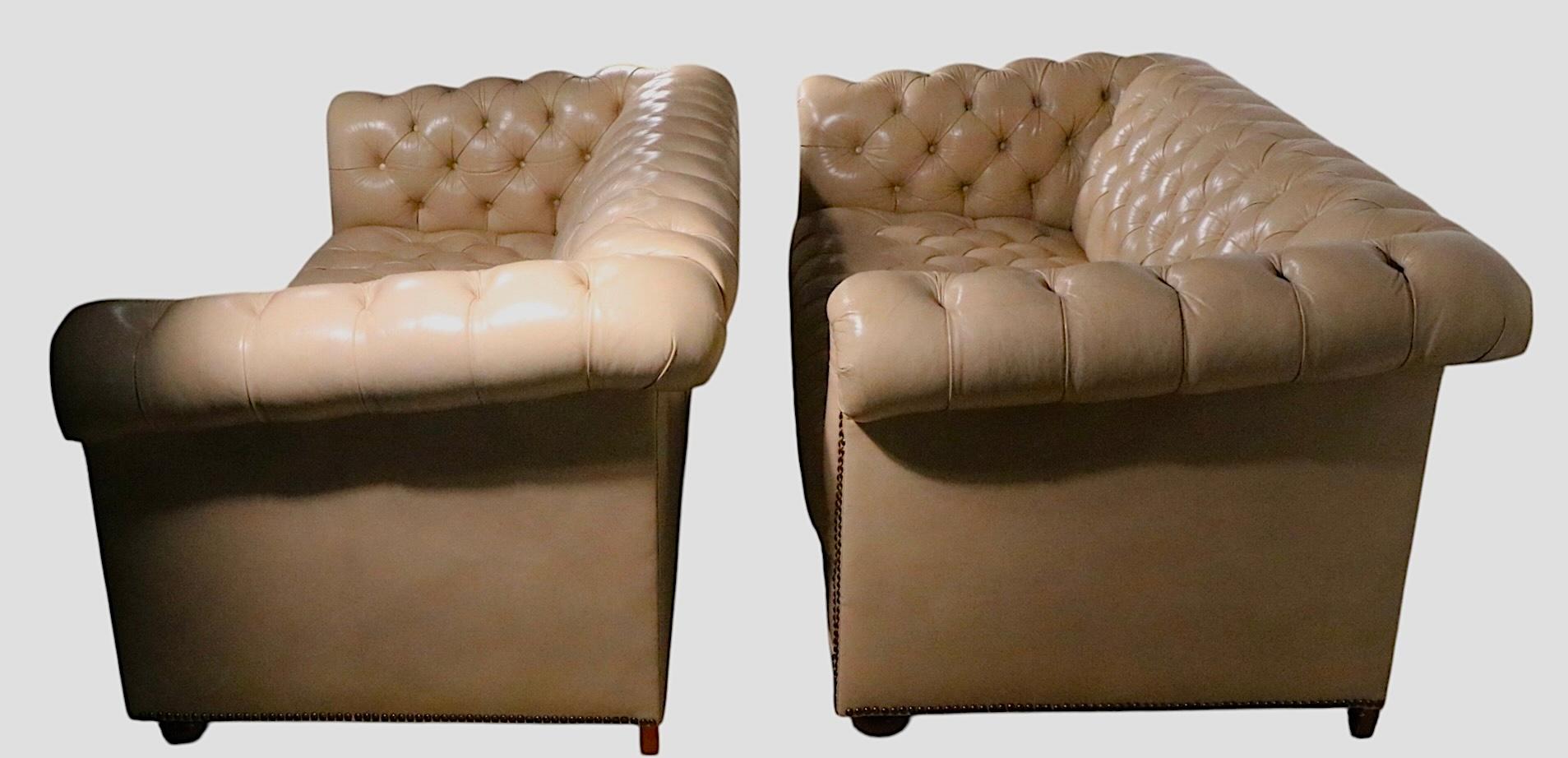 Pair of Tufted Leather Chesterfield Sofas c. 1950/60's For Sale 10