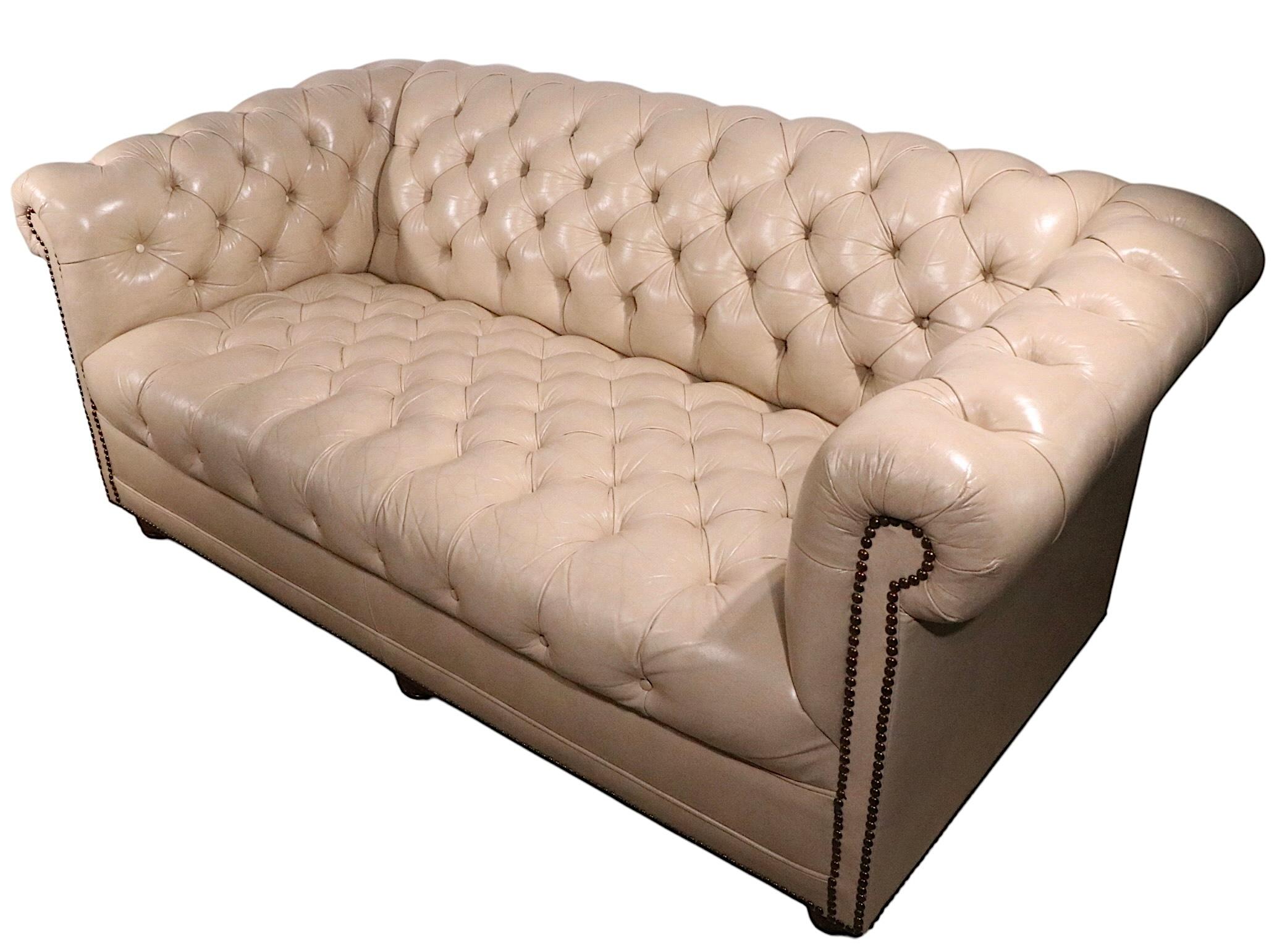 Pair of Tufted Leather Chesterfield Sofas c. 1950/60's For Sale 13