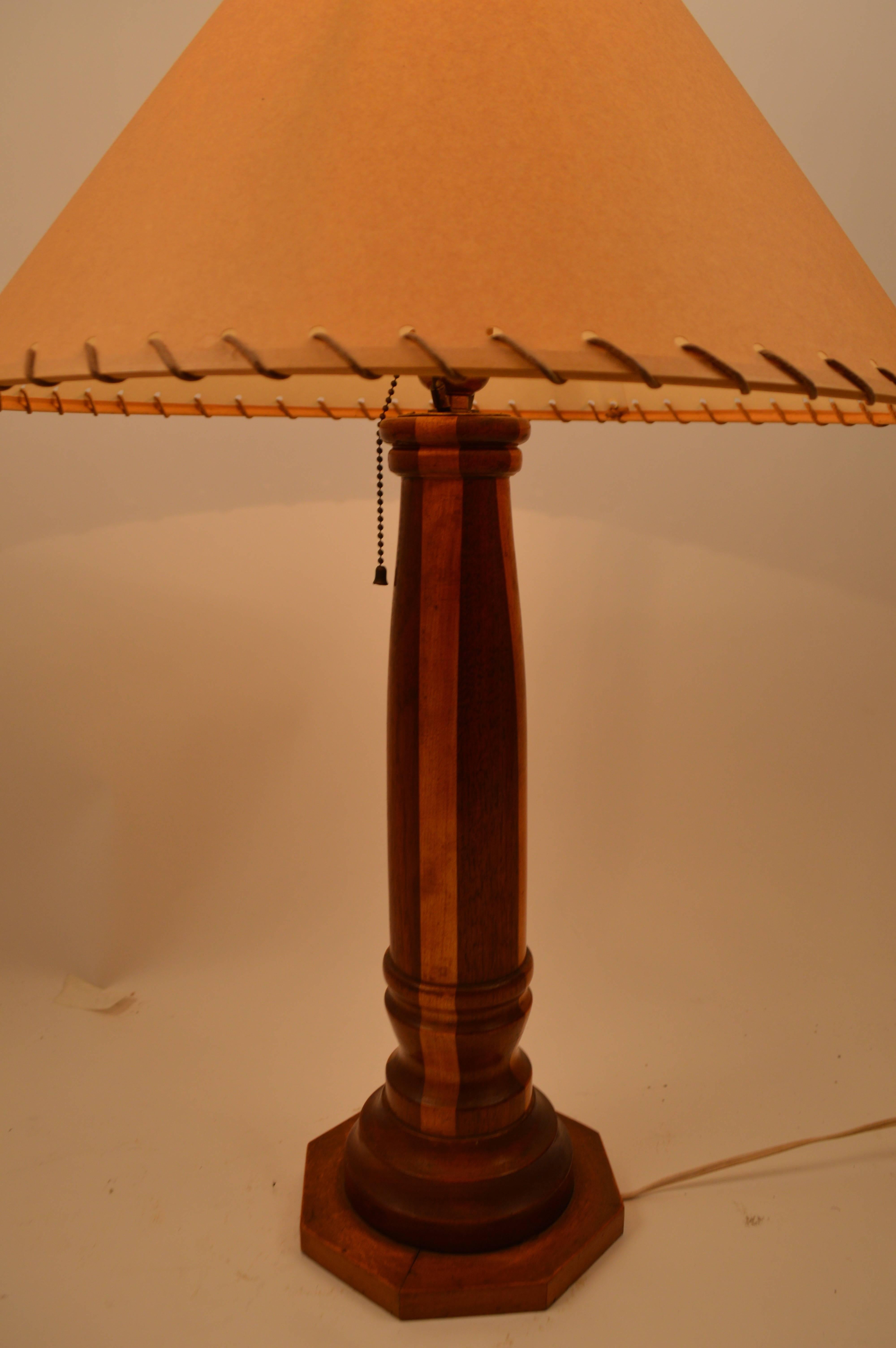 American Pair Marquetry Folk Art Table Lamps