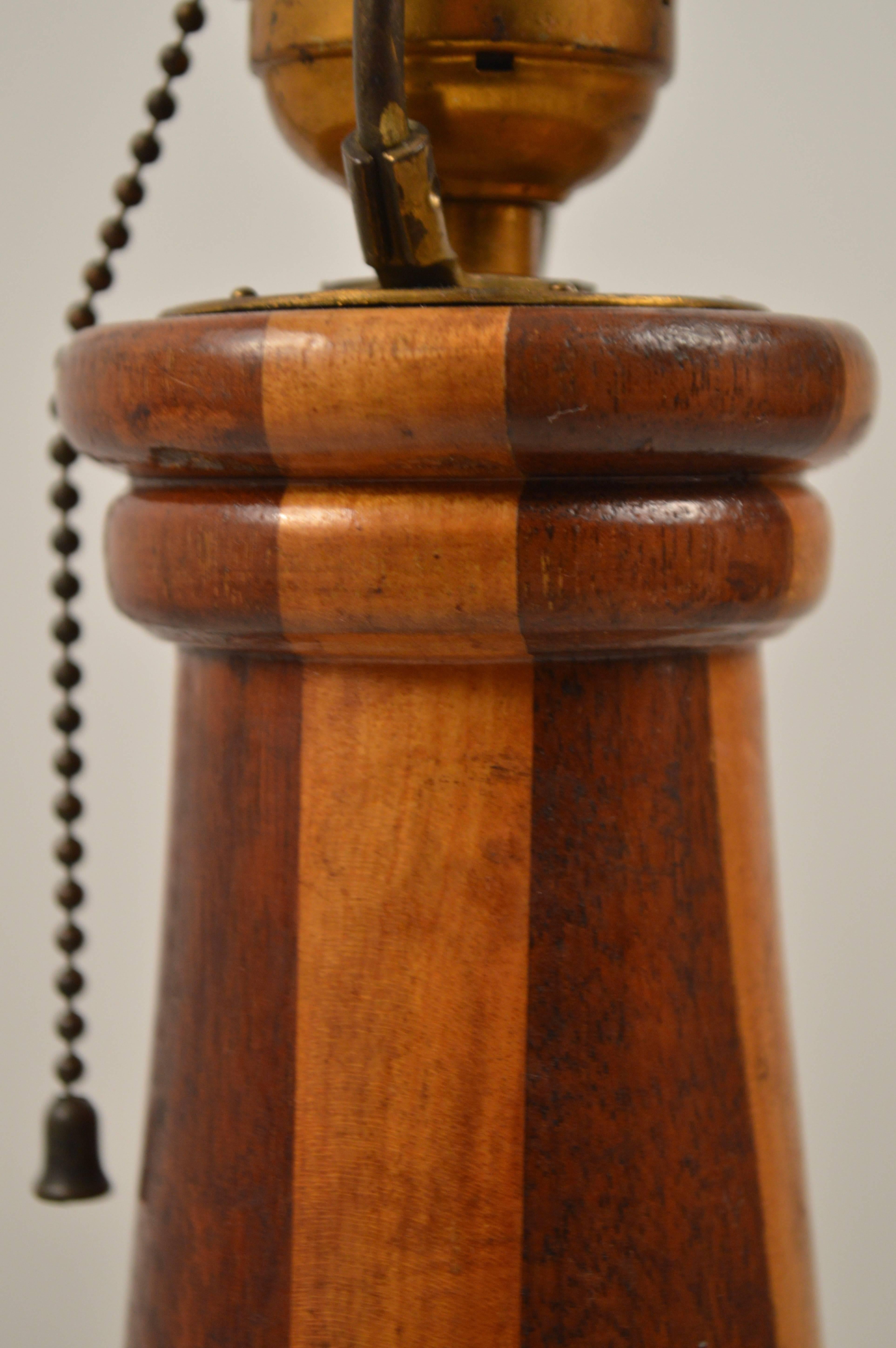 Early 20th Century Pair Marquetry Folk Art Table Lamps