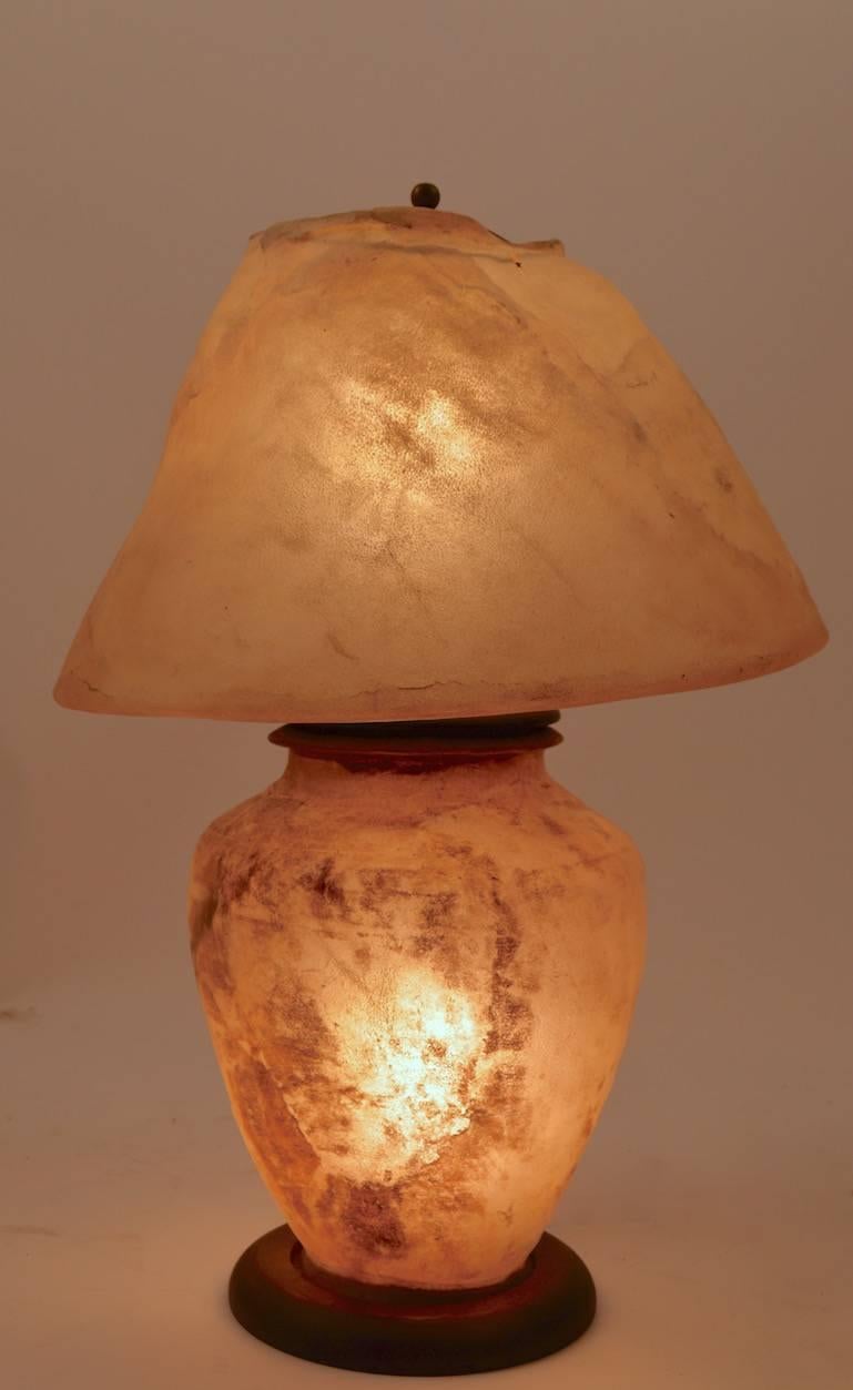 20th Century Pair of Deer Hide Arts and Crafts Lamps