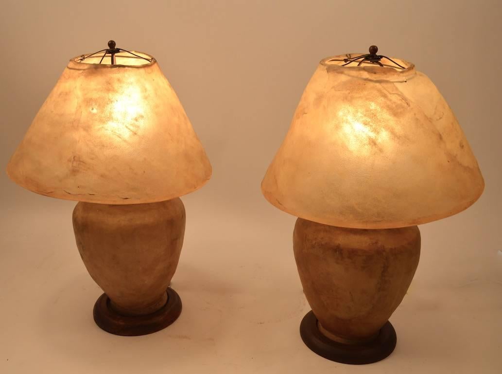 Pair of Deer Hide Arts and Crafts Lamps 3