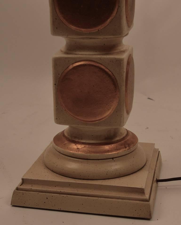 American Stacked Cube Plaster Lamp with Gold Dot Motif For Sale