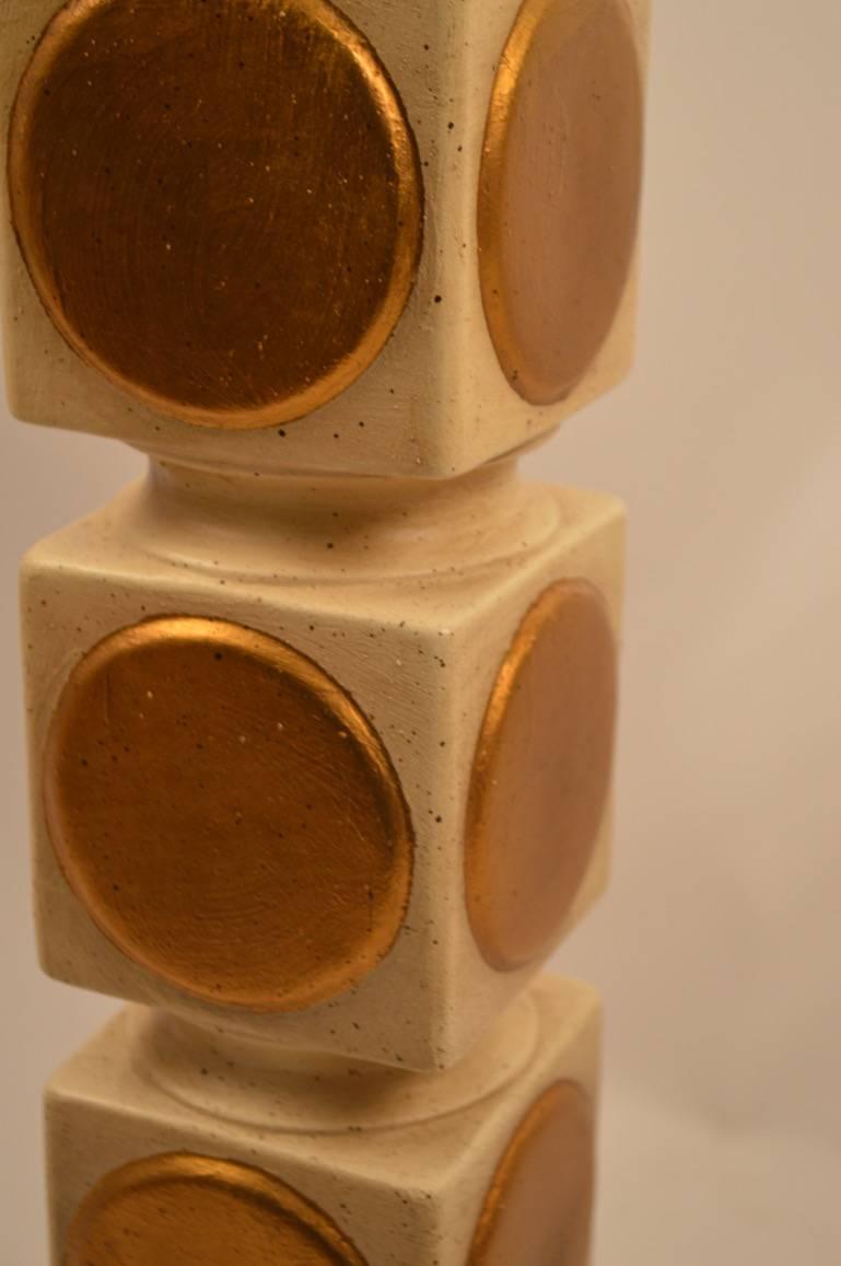 Mid-20th Century Stacked Cube Plaster Lamp with Gold Dot Motif For Sale
