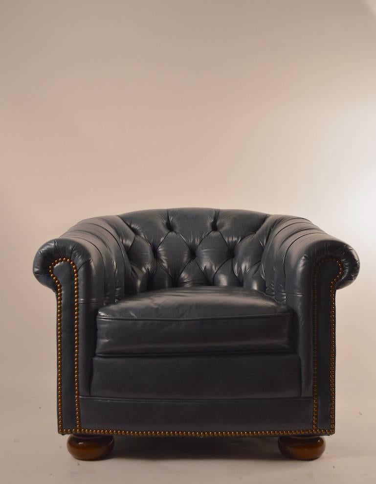 American Pair of Gunmetal Leather Club Chairs by Schafer Brothers