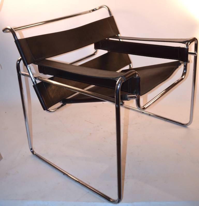 Chrome Pair of Vintage Breuer Wassily Chairs in Great Dark Brown Leather