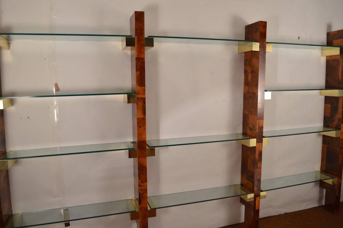 Paul Evans Cityscape Wall Unit Patchwork Burl, Brass and Glass 1