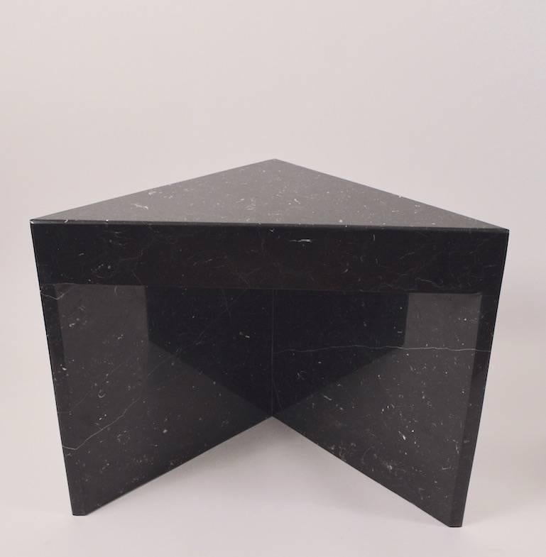 Modern Pair of Wedge Triangle Black Marble Tables by Pace