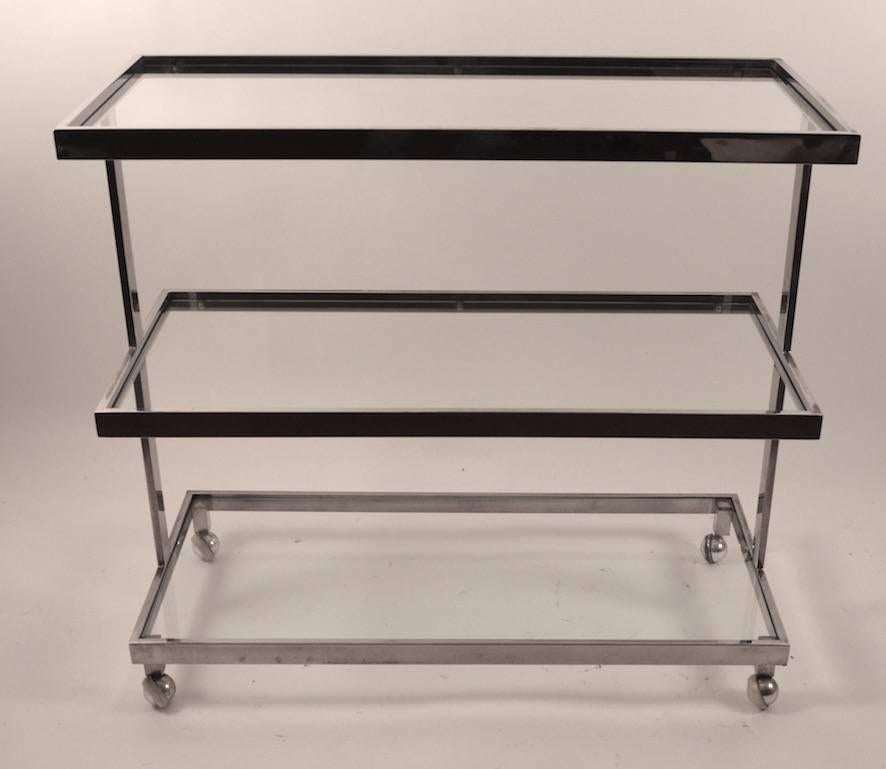 Mid-Century Modern Three-Tier Chrome and Glass Service Bar Cart