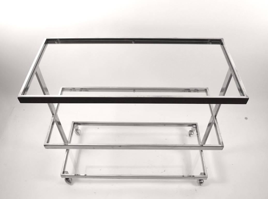 Three-Tier Chrome and Glass Service Bar Cart In Good Condition In New York, NY