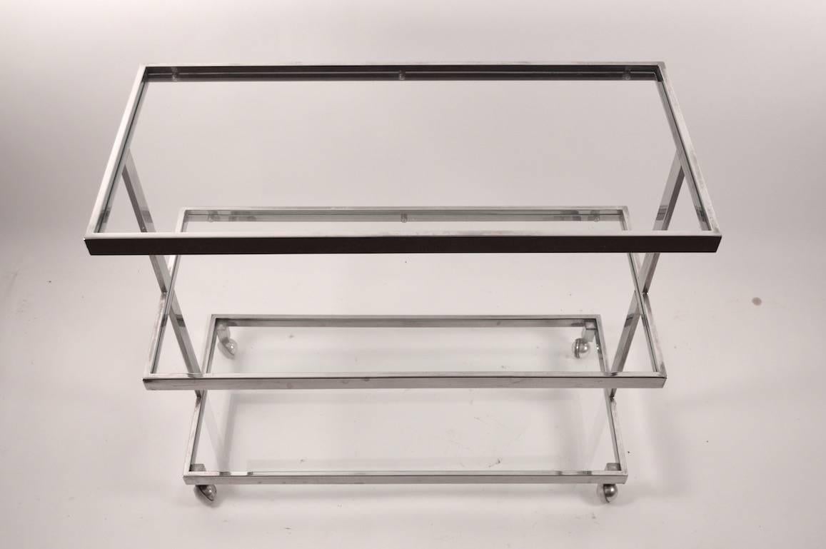 Late 20th Century Three-Tier Chrome and Glass Service Bar Cart