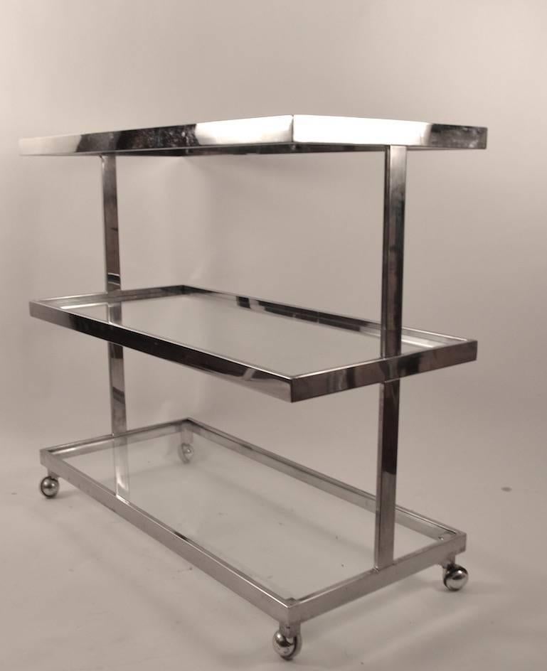 Three-Tier Chrome and Glass Service Bar Cart 1