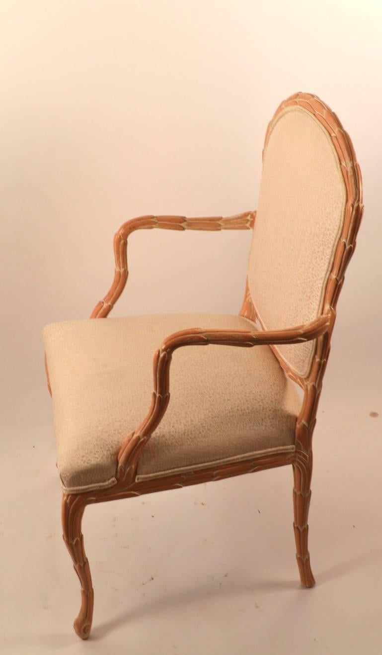 Elegant Carved Wood Foliate Frame Armchair by Baker In Good Condition In New York, NY